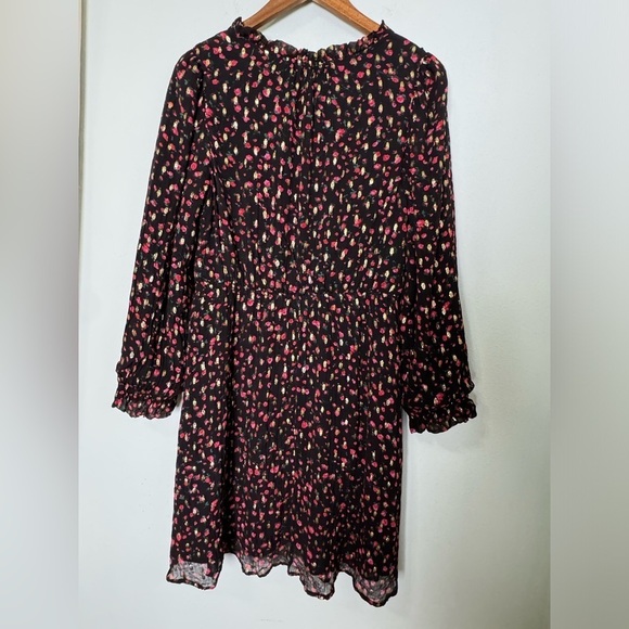 J.Crew Ruffleneck Mini Dress Metallic Rose Pattern Elastic Waist Size 12 - Picture 4 of 11